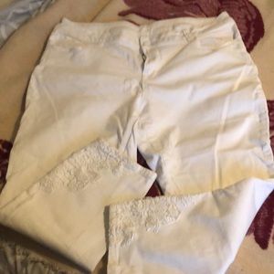 White Capri jeans lace detail